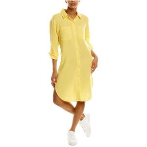 Monrow Butter Yellow Gauze Midi‎ Shirt Dress Size XL